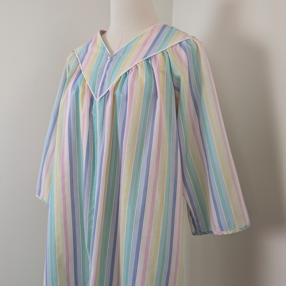 90's Striped Duster Pastel Wide Angel Sleeve Midi Zipper Front V-Neck 3/4 Maxi - Picture 7 of 12